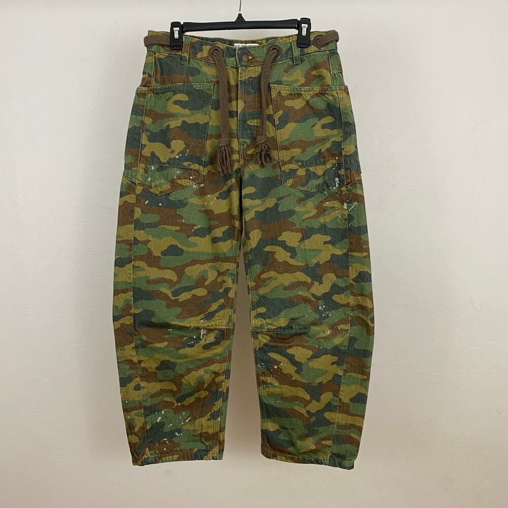 We The Free People Moxie Printed Low-Slung Barrel Jeans - Green Multi-Combo - 27